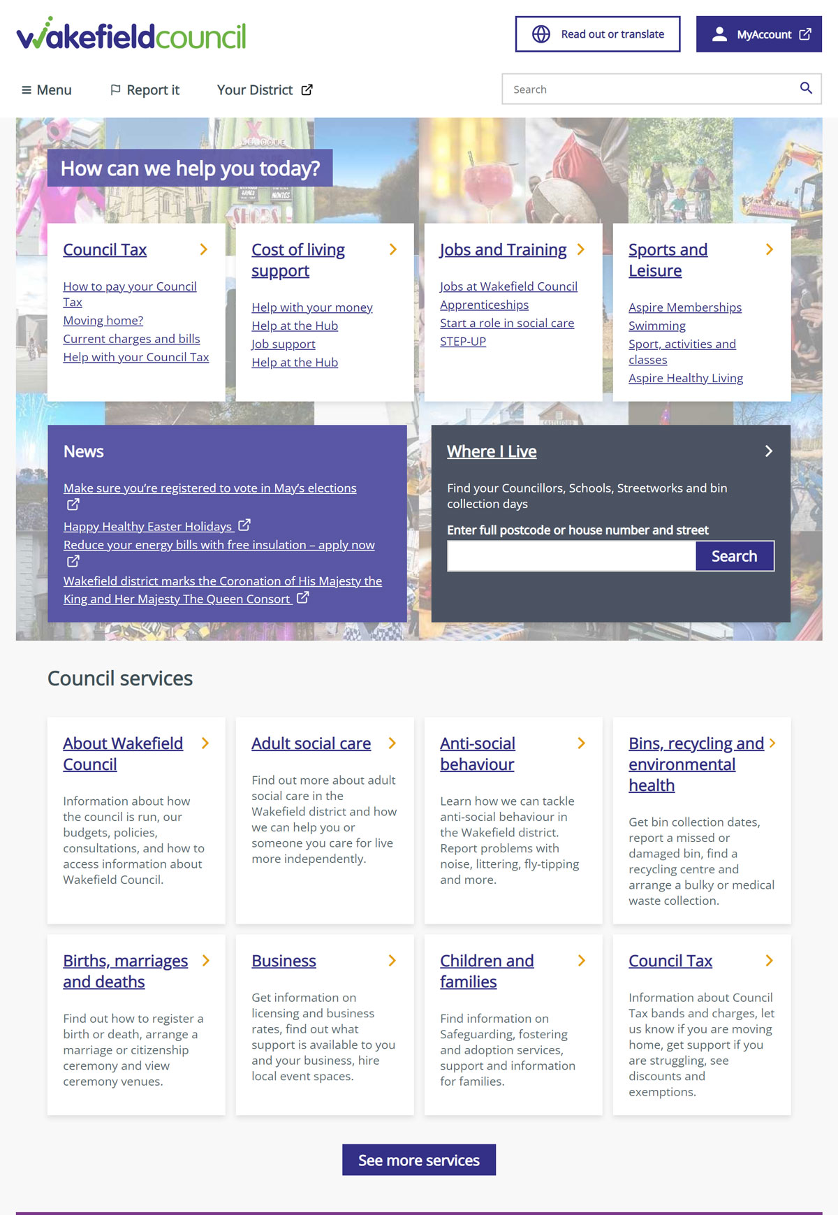 Screenshot of the Wakefield Council website Screenshot of the Wakefield Council website